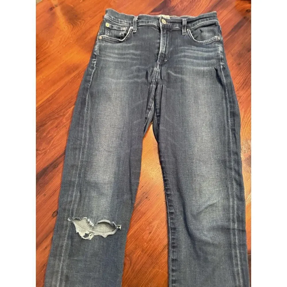 AGOLDE Sophie High Rise Crop Skinny Raw Hem Indigo Jeans Size 28 - Picture 4 of 9